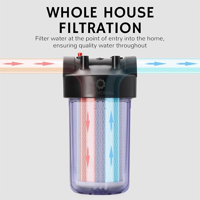 Airthereal Whole House Water Filter Housing, 10" x 4.5" Sediment Carbon Cartridge Universal Housing, Pre-Filtration System for Well and City Water, (Clear Housing)