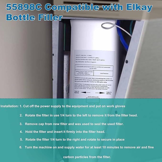 55898C Filter, Replace for Halsey Taylor 55898C Drinking Fountain Replacement Water Filter By NSF/ANSI 42 Certified, Filter 55898C Compatible with Water Sentry 55898C Filling Station, 3000 Gal No Chip