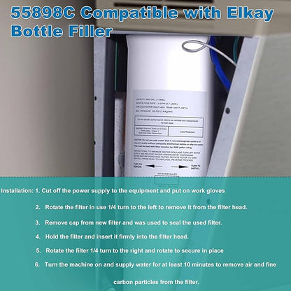 55898C Filter, Replace for Halsey Taylor 55898C Drinking Fountain Replacement Water Filter By NSF/ANSI 42 Certified, Filter 55898C Compatible with Water Sentry 55898C Filling Station, 3000 Gal No Chip