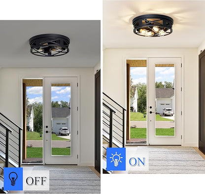 Flush Mount Ceiling Light Fixture,14 inch 4-Light Ceiling Light Fixture for Hallway, Black Hallway Light Fixtures Ceiling,Light Fixtures Ceiling Mount for Kitchen,Farmhouse,Hall (2 Pack)