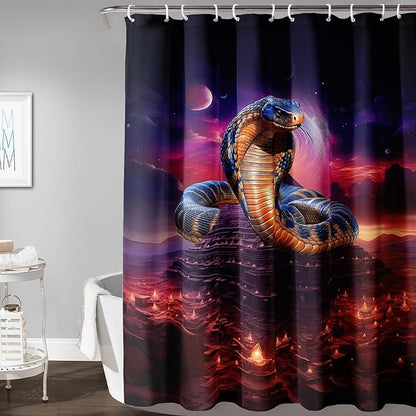 AILONEN 3D Snake Shower Curtain,Red Starry Retro Pyramid Snake Bath Curtain for Bathroom Decor,Terror Snake Printed Polyester Waterproof with 12 Plastic Hooks 72" W*96" H