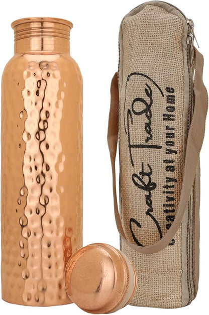 Copper Water Bottle for Drinking 34 oz Copper Ayurveda Pure Copper Water Bottle Ayurvedic Water Bottle with Lid Leak Proof Joint Less Water Bottle Travel Bottle for Gym, Office, Hiking,Outdoor Bottle
