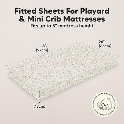2-Pack Mini Crib Sheets Fitted, Pack and Play Sheets - Organic Cotton Pack N Play Sheets for Pack and Play Mattress, Playard Baby Crib Sheets, Jersey Crib Sheets Neutral for Boys, Girls (Daisies)