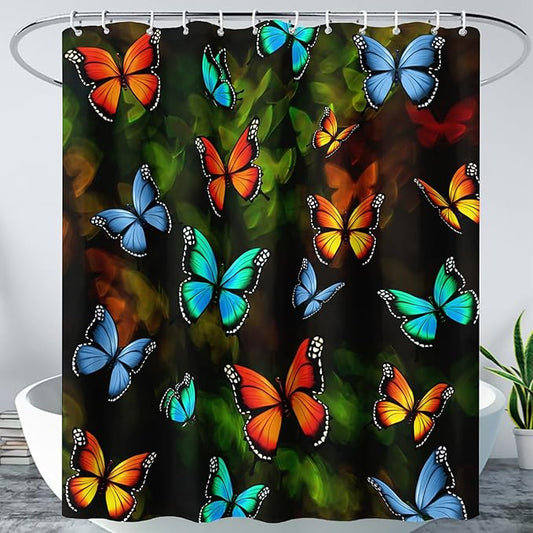AILONEN Beautiful Butterfly Shower Curtain,Colortul Butterfly with Fog Bath Curtain for Bathroom for Girls,Boho Style Waterproof Fabric Shower Curtain Set with Hooks,72" W*84" H