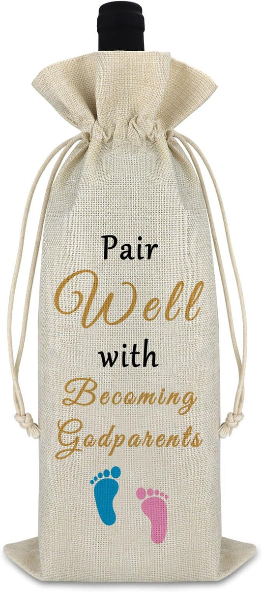 Godparents Gift Mother's Day Gift Wine Bag Godmother Godfather Gift for Friends Pregnancy Announcement Gift Baptism Gift for Grandma Reusable Wine Wrap Bag Wine Gift Bag Birthday Christmas Gift
