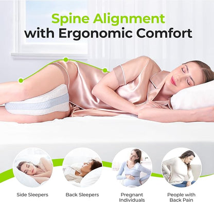 AUVON Leg & Knee Pillow for Sciatica, Back, HIPS, Joints Pain Relief, Enhanced Softness & Support Sandwhich Memory Foam Knee Pillow for Side Sleepers, Ice Silky Fabric for Sleeping Comfort