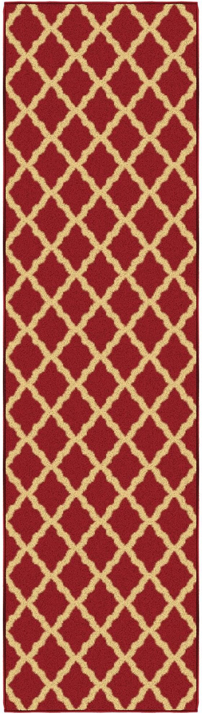 Ottomanson Machine Washable Elegant Trellis Design Non-Slip Rubberback 2x7 Traditional Runner Rug for Hallway, Kitchen, Bedroom, Living Room, 1'10" x 7', Red