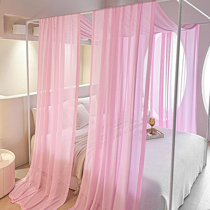 AIKASY Pink Bed Canopy Scarf for King - Luxury Sheer Canopy Bed Curtains with Light - Suitable for Four-Poster Bed, Metal Bed Frame, Wood Bed Frame -2pic