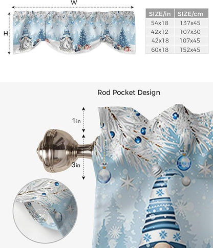 Christmas Gnome Blackout Tie Up Valance Curtains for Kitchen Windows Winter Merry Christmas Tree Balls Window Toppers Balloon Shades for Living Room/Bathroom/Bedroom,1 Panel, 60" X 18", Blue