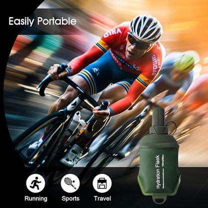 500ml Soft Flask, TPU Collapsible Soft Water Bottle for Hydration Pack, Running Vest, Folding Water Bottle for Hiking Cycling Climbing-1Pcs, Green