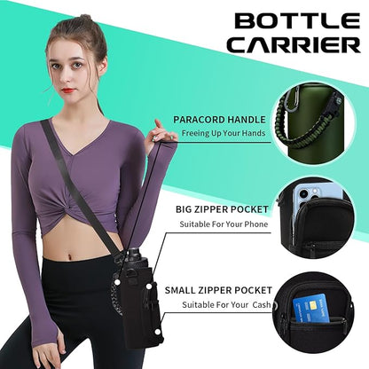 40OZ Water Bottle Stainless Steel - Cold-48H & Hot-24H Vacuum Insulated Water Bottle with Straw & Chug Lid, Strap Carrying Pouch, Paracord Handle & Flask Boot, Thermo Hydro Bottle for Hiking Cycling