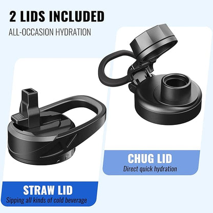 CIVAGO 32 oz Glass Water Bottle with Straw and Handle, Large Sports Motivational Water Bottle Flask with Time Marker and 2 Lids, Leakproof Water Jug Canteen with Silicone Sleeve for Gym White