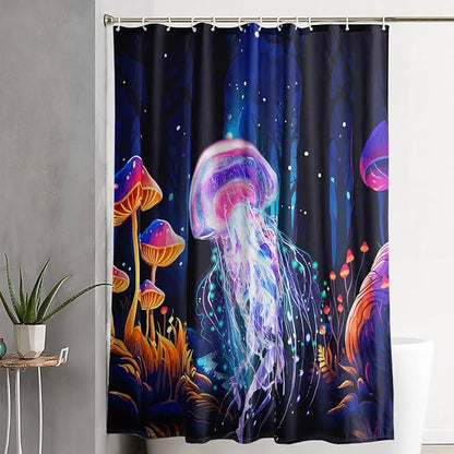 AILONEN Beautiful Jellyfish Shower Curtain,Magic Mushroom Waterproof Fabric Bath Curtain for Kids Girls,Boho Style Mysterious Planet Shower Curtain Set for Bathroom, 72" W*96" H
