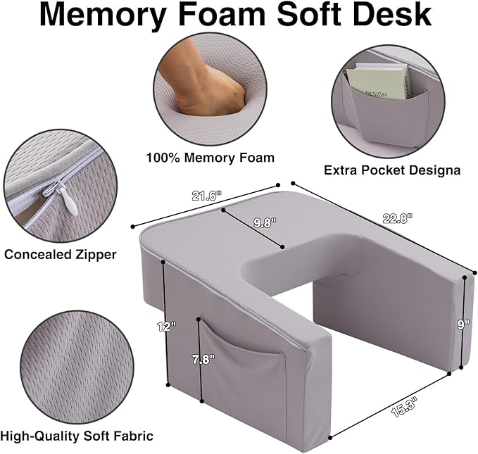 A Nice Night Lap Desk Rest Pillow for Adult,TV Trays Bed Pillow, Memory Foam Rest Pillow for Reading, Working, Playing Switch or Sitting in Bed Sofa Floor,LightGrey