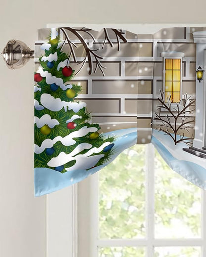 Christmas Farmhouse Blackout Tie Up Valance Curtains for Kitchen Windows Funny Santa Claus Window Toppers Balloon Shades for Living Room/Bathroom/Bedroom,1 Panel,60" X 18" Holly Xmas Tree