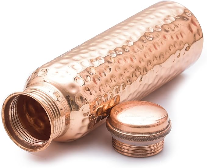 VJR Copper Bottle For Drinking 33 Oz Ayurvedic Leak Proof lid Hammered Design Durable Lightweight Hand Washable Vessel Clean Cool Water Natural Minerals Boost Energy Safe Water Utensil