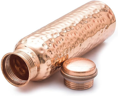 VJR Copper Bottle For Drinking 33 Oz Ayurvedic Leak Proof lid Hammered Design Durable Lightweight Hand Washable Vessel Clean Cool Water Natural Minerals Boost Energy Safe Water Utensil