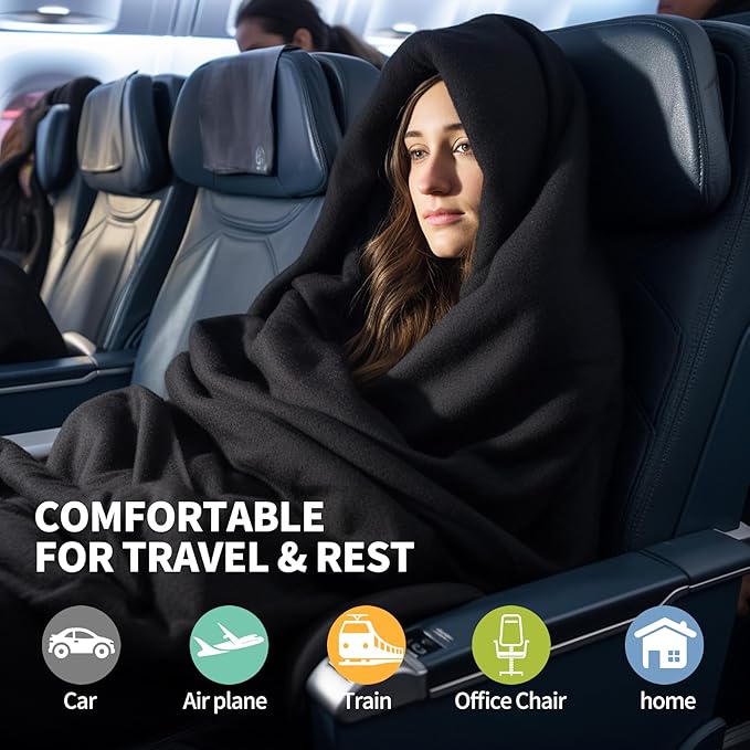 2 in 1 Travel Blanket with Neck Pillow Compact Sleeping Support Women 2024 Summer Winter Vacation Essentials European Mexico Costa Rica Bahamas Alaska Japan Italy Amazon Africa Hawaii Trip Must Haves