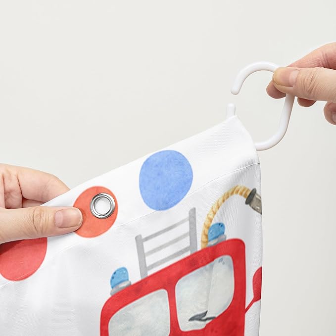 AILONEN Fire Truck Shower Curtain for Boys Bathroom Decor,Firemen Truck Bath Curtain,Construction Truck Printed Kids Curtain,Waterproof with 12 Plastic Hooks, 72" W x 72" H