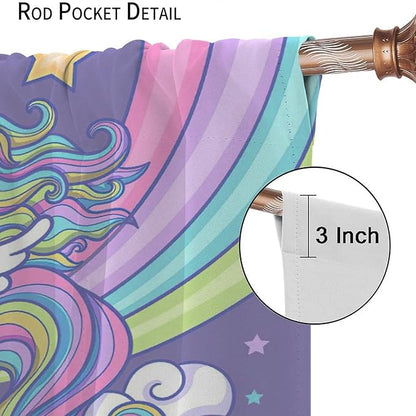 Kids Unicorn Curtains Purple Cartoon Rainbow Cartoon Room Blackout Curtains Boys Girls Baby Room Decor Curtains Living Room Decor 63x72 Inch 2 Panels
