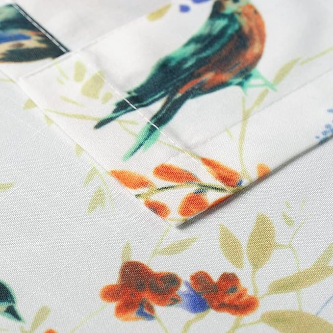 Leeva Bird Pattern Printed Small Window Curtain Panels, 24 Inch Length Sets Bird and Floral Pattern Design Short Small Curtains for Kitchen Office Cafe Studio, 2 Panels, Rod Pocket