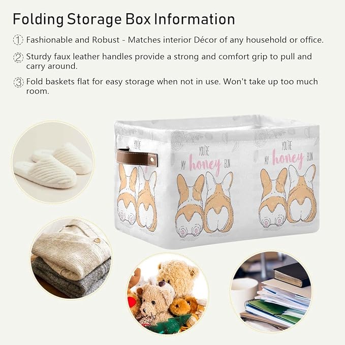 Wamika Cute Dog corgi Butt Storage Basket Fabric Laundry Baskets Honey Bun Puppy Storage Boxes Organizer Bag for Baby Cloth Dog Toy Book Storage Cubes Shelf Closet Bins 16x12x8 Inches