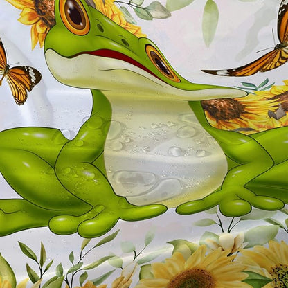AILONEN Cartoon Frog Shower Curtain Yellow Sunflower Shower Curtain 72" W*84" H,Wildlife Frog Modern Botanical Floral 3D Printed Animal Bathroom Decor Shower Curtain with 12 Hooks