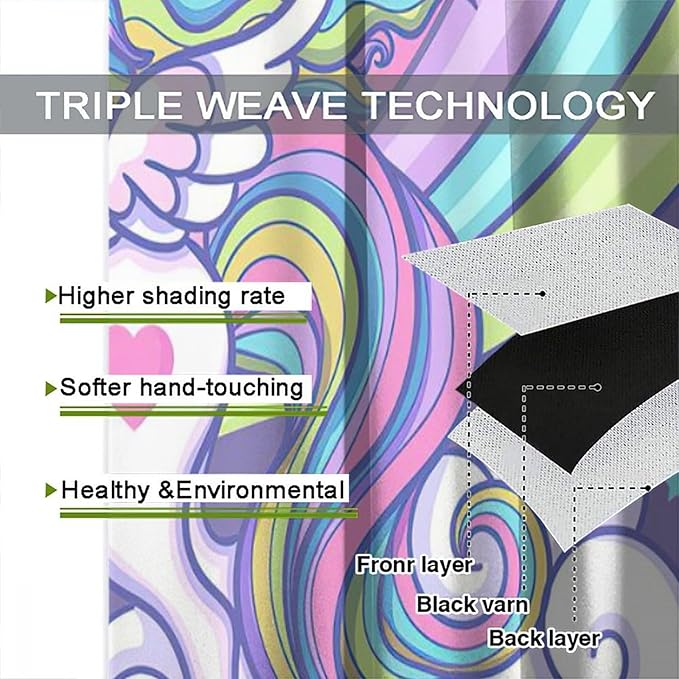 Kids Unicorn Curtains Purple Cartoon Rainbow Cartoon Room Blackout Curtains Boys Girls Baby Room Decor Curtains Living Room Decor 42x63 Inch 2 Panels