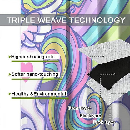 Kids Unicorn Curtains Purple Cartoon Rainbow Cartoon Room Blackout Curtains Boys Girls Baby Room Decor Curtains Living Room Decor 42x54 Inch 2 Panels