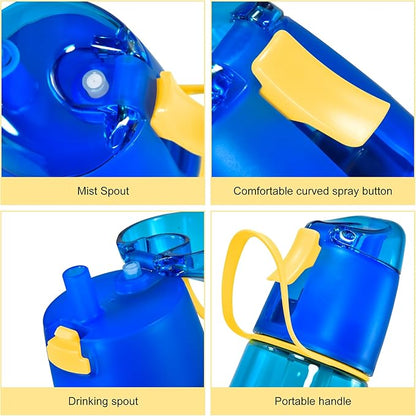 24 oz Sports Water Bottle with Spray Mist, Portable Water Mister Spray Bottle for Drinking, 2-in-1 Mist and Sip Bpa-Free Plastic Misting Water Bottle for Fitness and Outdoor, Blue 1 Pack