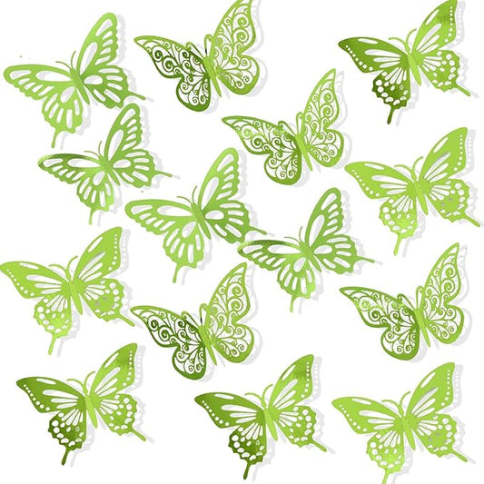 72Pcs 3D Butterfly Wall Decor 3 Sizes 3 Styles, Butterfly Decorations Party Birthday Cake Decoration, Removable Butterfly Wall Stickers for Kids Nursery Wedding Bedroom Room Decor(Green)