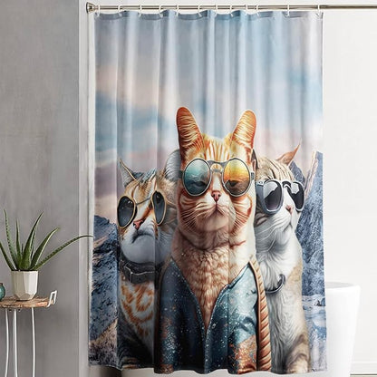 AILONEN 3D Cat Shower Curtain,Cartoon Funny Kitten Shower Curtain Set for Kids Boys Girls,Cat Lovers Animal Shower Curtain with Hooks for Bathroom,72" W*72" H