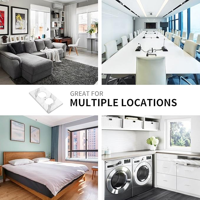 Marble Grey Wall Plate Decorative Light Switch Cover 1-Gang Single Duplex Outlet Faceplate for Kitchen Bathroom Bedroom Room Receptacle White