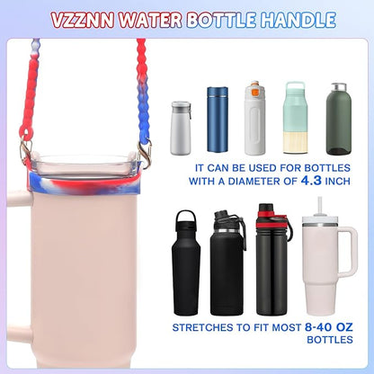 2PCS Water Bottle Handle Strap,Silicone Water Bottle Sling Compatible with Stanley Water Cup Accessories Water Bottle Holder with Strap Fits Most 8-40oz Water Bottles(2+4)