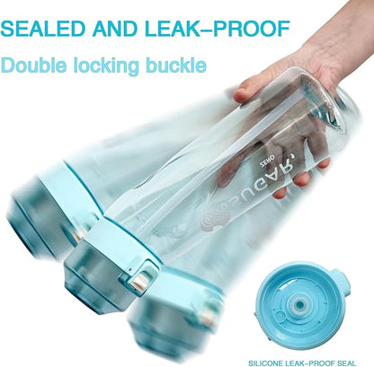 650ML Tritan Plastic Water Bottle, Leak Proof Sports Bottle with Straw, Includes 7 Flavor Pods, for Outdoor Sports, Hiking, Camping, Backpacking (Blue)