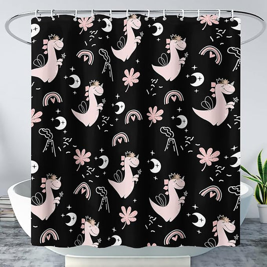 AILONEN Cute Dinosaur Shower Curtain,Cartoon Dinosaur Bath Curtain Gifts for Kids,Polyester Waterproof for Bathroom, 72" W*72" H with 12 Plastic Hooks