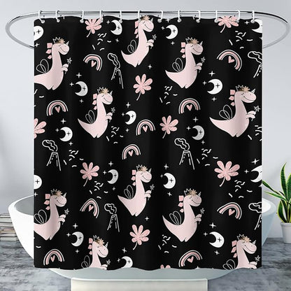 AILONEN Cute Dinosaur Shower Curtain,Cartoon Dinosaur Bath Curtain Gifts for Kids,Polyester Waterproof for Bathroom, 36" W*72" H with 12 Plastic Hooks