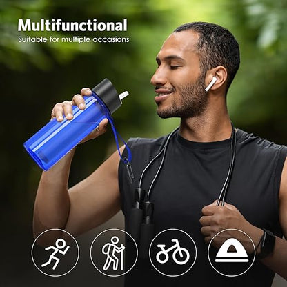 AMIR 0.01μm Ultra-Filtration Filtered Water Bottle, Built-in Compass Water Filter Bottle with 4-Stage Filtration for Hiking,Survival, Camping, Backpacking, Emergency