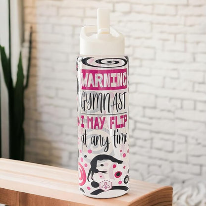 32oz Cheerleader Water Bottle with Straw Lid | BPA-Free Reusable Bottles for Cheerleaders, Cheer Team or Cheerleading Coach | Great Gifts for Girls, Coaches (Warning Gymnast)