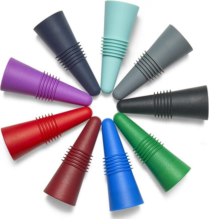 9 PCS MultiColor Silicone Wine Stoppers with Threaded Seal Ring and Stainless Top - Suitable for Wine and Beverage Bottles - Keeping Wine or Beverage Fresh…