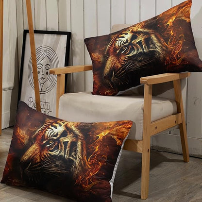 AILONEN Tiger Fitted Sheet Set Twin XL Size, 3D Fire Animal Tiger Bed Sheet Wildlife Sheet Set,Teen Boys 3 Pieces Printed Safari Tiger Fitted Sheet with 2 Pillowcases