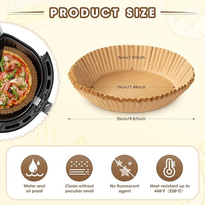 Air Fryer Disposable Paper Liners, 50 PCS Oil-proof, Water-proof, Non-stick Round Air Fryer Liners for Baking and Roasting