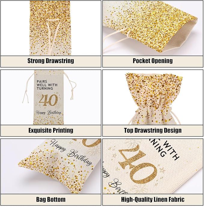 40th Birthday Gifts 1984 Birthday Wine Bag 40th Birthday Decorations Woman 40th Birthday Gift Ideas for Men Coworkers Lady Friend Him Bestie Anniversary Wine Bags