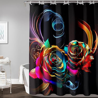 AILONEN Gold Rose Flower Shower Curtain for Kids Girls Teens,Butterfly Rose Flower Bath Curtain for Bathroom Decor,Romantic Polyester Waterproof with 12 Plastic Hooks 36" W*72" H