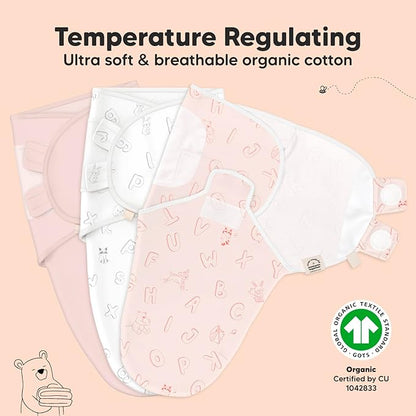 3-Pack Organic Baby Swaddle Sleep Sacks - Newborn Swaddle Sack, Ergonomic Baby Swaddles 0-3 Months, Swaddles for Newborns, Baby Sleep Sack,Baby Swaddle Blanket Wrap,Baby Essentials (ABC Land Rose)