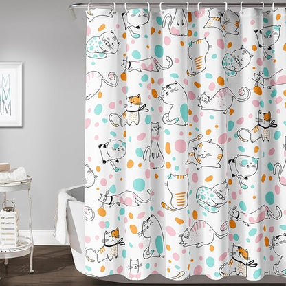 AILONEN Cat Shower Curtain,Cute Cat Bath Curtain,Pet Cat Kitten Bathroom Curtain Decor,Cartoon Animal Polyester Waterproof 72" W*84" H Shower Curtain for Boys Girls (12 Hooks)
