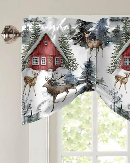 Christmas Blackout Tie Up Valance Curtains for Kitchen Windows Red Farmhouse Barn Window Toppers Balloon Shades for Living Room/Bathroom/Bedroom,1 Panel,42" X 18" Elk