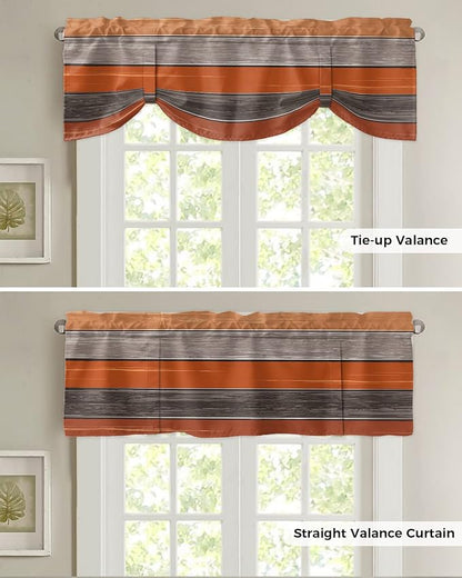 Farmhouse Thanksgiving Fall Blackout Tie Up Valance Curtains for Kitchen Windows Burnt Orange Gray Window Toppers Balloon Shades for Living Room/Bathroom/Bedroom,1 Panel,60" X 18" Rustic Wood Texture