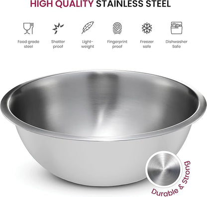 FineDine Stainless Steel Mixing Bowls (Set of 5) Stainless Steel Mixing Bowl Set - Easy To Clean, Nesting Bowls for Space Saving Storage, Great for Cooking, Baking, Prepping
