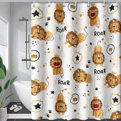 AILONEN Cute Lion Shower Curtain for Bathroom, Children Kwwaii Animal Bathroom Curtain Decor,Printed Bath Curtain for Boys Girls 48" W*72" H Polyester Waterproof Bathroom Curtain with 12 Hooks